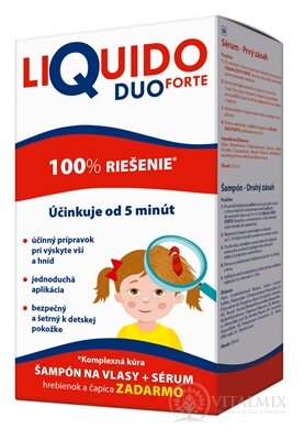 LiQuido DUO Forte šampón proti všiam 200 ml + sérum 125 ml + (hrebienok + čapica) zadarmo 1x1 set