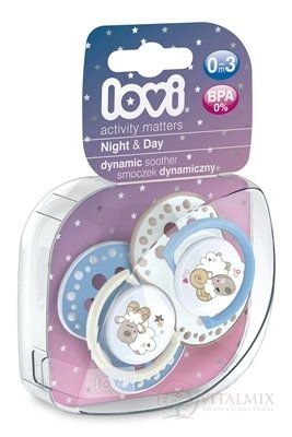 LOVI Dynamický utišujúci cumlík Night&Day (0-3m) Boy, 1x2 ks