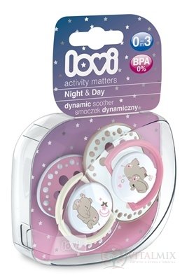 LOVI Dynamický utišujúci cumlík Night&Day (0-3m) Girl, 1x2 ks