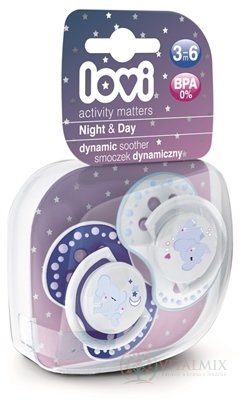 LOVI Dynamický utišujúci cumlík Night&Day (3-6m), Boy, 1x2 ks