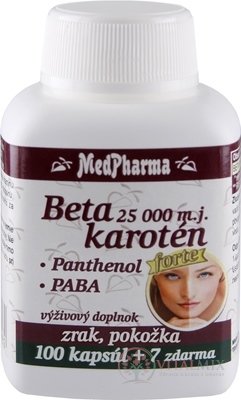 MedPharma BETAKAROTÉN 25.000 m.j.+Pantenol+PABA cps 100+7 zadarmo (107 ks)