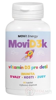 MOVit MoviD3k vitamín D3 pre deti 800 I.U. tbl cmúľacie s pomarančovou príchuťou 1x90 ks