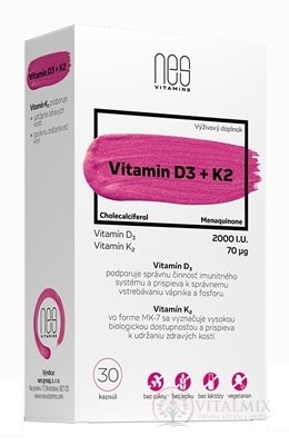nesVITAMINS Vitamin D3 2000 I.U. + K2 70 μg cps 1x30 ks
