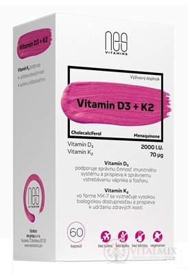 nesVITAMINS Vitamin D3 2000 I.U. + K2 70 μg cps 1x60 ks