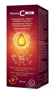 Novo C kids LIPOZOMÁLNY TEKUTÝ VITAMÍN C PRE DETI sirup, malinová príchuť, 1x120 ml