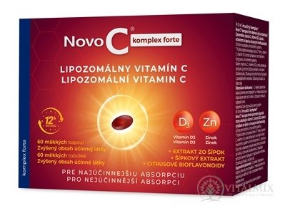 Novo C komplex forte LIPOZOMÁLNY VITAMÍN C cps mol, s vitamínom D3, zinkom, extraktom zo šípok a citrusovými bioflavonoidmi, 1x60 ks