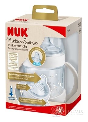 NUK Nature Sense FĽAŠA na učenie 150 ml, s kontrolou teploty, silikónový náustok (6-18 mesiacov), držadlá, 1x1 ks