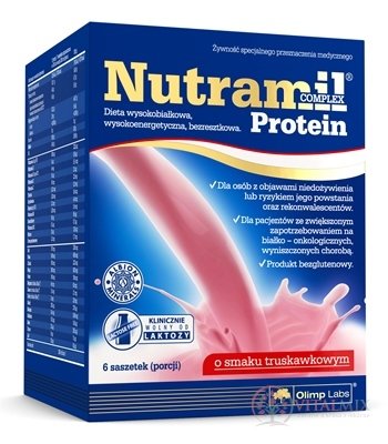 NUTRAMIL COMPLEX Protein Jahoda bielkovinová výživa, prášok, vrecúška 6x72 g (432 g)