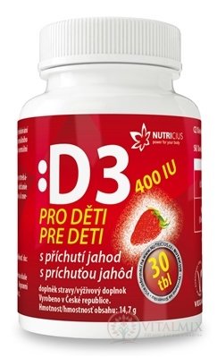 NUTRICIUS Vitamín D3 pre deti 400 IU s príchuťou jahôd tbl 1x30 ks