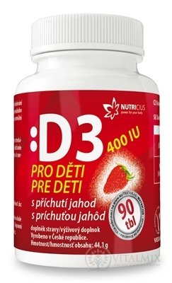 NUTRICIUS Vitamín D3 pre deti 400 IU s príchuťou jahôd tbl 1x90 ks