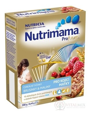 Nutrimama Profutura cereálne tyčinky Brusnice & Maliny (pre kojacie matky) 5x40 g (200 g)