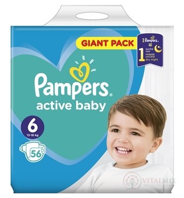 PAMPERS active baby Giant Pack 6 ExtraLarge detské plienky (13-18 kg)(inov.18) 1x56 ks