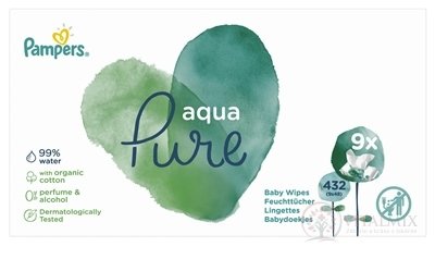PAMPERS baby wipes PURE Aqua vlhčené obrúsky náplň 9x48 (432 ks)