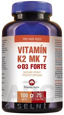 Pharma Activ Vitamín K2 MK 7 + D3 FORTE tbl 100+25 zdarma (125 ks)