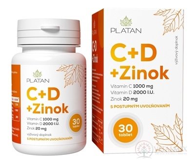 PLATAN Vitamín C + D + Zinok tbl s postupným uvoľňovaním 1x30 ks