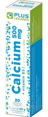 PLUS LEKÁREŇ Calcium 500 mg + vitamín D3 tbl eff s príchuťou grepu 1x20 ks