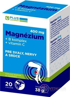 PLUS LEKÁREŇ Magnézium 400 mg+B komplex+vitamín C vrecúška s príchuťou grep 1x20 ks