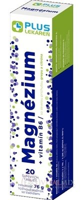 PLUS LEKÁREŇ Magnézium + vitamín B6 tbl eff s príchuťou grepu a citróna 1x20 ks