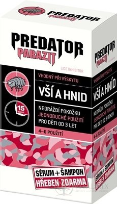 PREDATOR PARAZIT pri výskyte vší a hníd PACK sérum 100 ml + šampón 100 ml + kovový hrebeň zdarma, 1x1 set