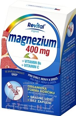 Revital Magnézium 400 mg + vitamín B6 + vitamín C vrecúška, sypká zmes s príchuťou grepu 1x16 ks