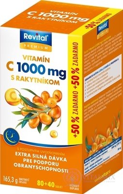 Revital PREMIUM VITAMIN C 1000 mg S RAKYTNÍKOM tbl s postupným uvoľňovaním 80+40 (50% zadarmo) (120 ks)