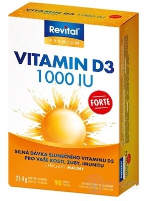 Revital VITAMIN D3 FORTE 1 000 IU tbl s príchuťou maliny 1x90 ks