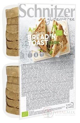 Schnitzer BREAD'N TOAST DARK BIO chlieb kukuričný, bezgluténový, krájaný 2x6 ks, 1x430 g