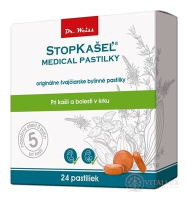 STOPKAŠEĽ Medical pastilky Dr. Weiss pri kašli a bolesti v krku 1x24 ks