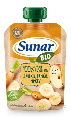 Sunar BIO Kapsička Jablko, banán, mrkva 100 % ovocia a zeleniny (od ukonč. 4. mesiaca) 1x100 g