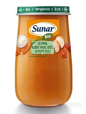 Sunar BIO príkrm ZELENINA, KURACIE MÄSO, RYŽA (od ukonč. 6. mesiaca) 1x190 g