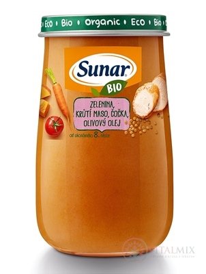 Sunar BIO príkrm ZELENINA, MORČACIE MÄSO, ŠOŠOVICA (od ukonč. 8. mesiaca) 1x190 g