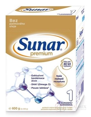 Sunar Premium 1 počiatočná mliečna výživa (od narodenia) (inov.2020) 1x600 g