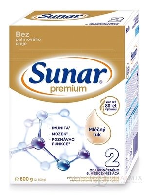 Sunar Premium 2 následná mliečna výživa (od ukonč. 6. mesiaca) (inov.2020) 1x600 g