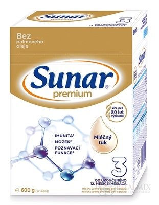 Sunar Premium 3 mliečna výživa (od ukonč. 12. mesiaca) (inov.2020) 1x600 g