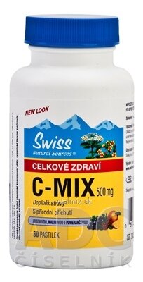 SWISS C-MIX 500 mg pastilky (s príchuťou hrozna, maliny a pomaranča) 1x30 ks