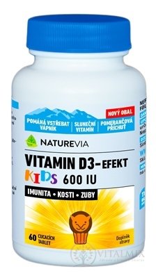 NATUREVIA VITAMIN D3-EFEKT KIDS 600 I.U. cmúľacie pastilky s pomarančovou príchuťou 1x60 ks