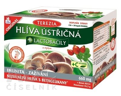 TEREZIA HLIVA USTRICOVITÁ + LAKTOBACILY so šípkami cps 150+30 zadarmo (180 ks)