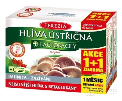 TEREZIA HLIVA USTRICOVITÁ + LAKTOBACILY so šípkami (AKCIA 1+1), cps 60+60 zadarmo (120 ks)