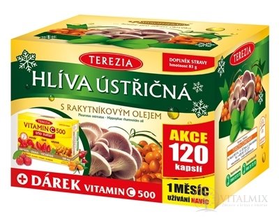 TEREZIA HLIVA USTRICOVITÁ S RAKYTNÍKOVÝM OLEJOM AKCIA cps 2x60 ks + darček VITAMIN C 500 cps 1x60 ks, 1x1 set