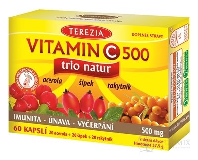 TEREZIA VITAMIN C 500 trio natur cps (acerola 20 ks + šípka 20 ks + rakytník 20 ks) 1x60 ks