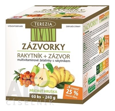 TEREZIA ZÁZVORKY RAKYTNÍK+ZÁZVOR príchuť hruška, multivitamínové želatínky 1x60 ks