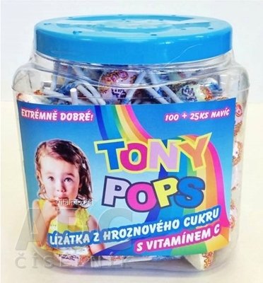 TONY POPS Lízanky s hroznovým cukrom s vitamínom C v dóze 100+25 naviac (125 ks)