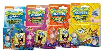 Vieste Multivitamín SpongeBob + tetovanie BOX cukríky 12x(12 ks + 1 tetovanie), 12x1 set