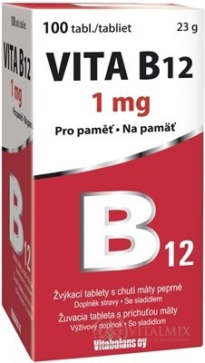 Vitabalans VITA B12 1 mg žuvacie tablety s príchuťou mäty 1x100 ks