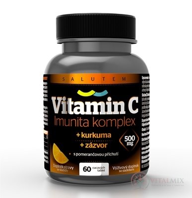 Vitamín C 500 mg Imunita komplex SALUTEM cmúľacie tablety s kurkumou a zázvorom, pomarančová príchuť 1x60 ks