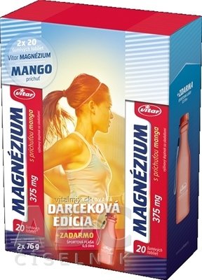 VITAR MAGNÉZIUM 375 mg SPORT PACK tbl eff s príchuťou manga 2x20 (40 ks) + športová fľaša červená (0,5 l) ZDARMA, 1x1 set
