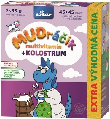 VITAR MUDráčik multivitamín + kolostrum tbl, zmes 3 príchutí 2x45 ks (90 ks)