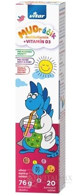 VITAR MUDráčik multivitamín + VITAMÍN D3 šumivé tbl, príchuť malina 1x20 ks