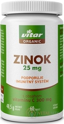 VITAR ORGANIC Zinok 25 mg tbl s obsahom vitamínu C 1x60 ks