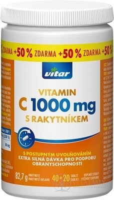 VITAR VITAMIN C 1000 mg S RAKYTNÍKOM tbl s postupným uvoľňovaním 40+20 (50% zadarmo) (60 ks)